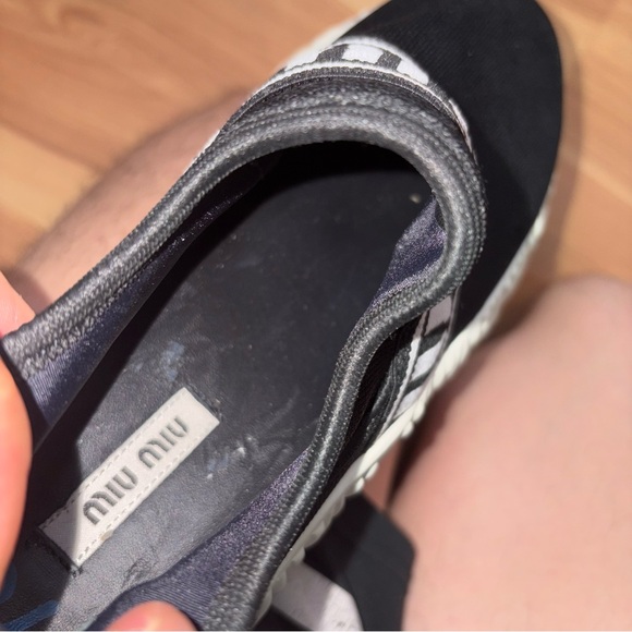 MIU MIU $950 Calzature Donna Black Platform Logo Band Knit Sneakers Size 7.5/8